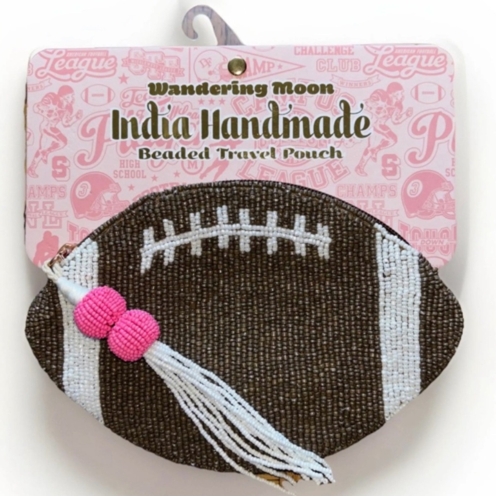 Wandering Moon India Handmade Beaded Football Pouch
